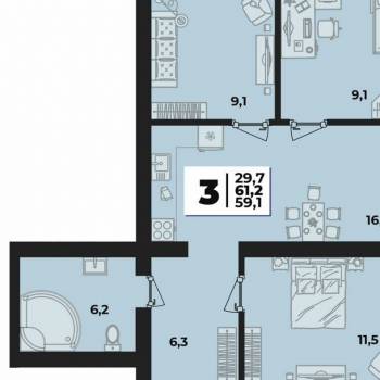 Продается 3-х комнатная квартира, 61 м²