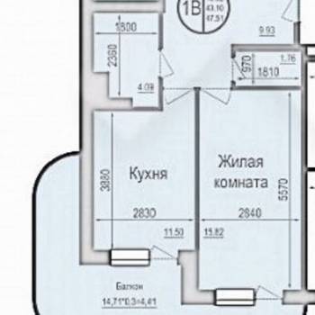 Продается 1-комнатная квартира, 43,1 м²
