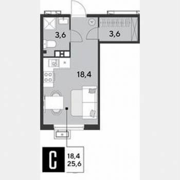 Продается 1-комнатная квартира, 25,6 м²