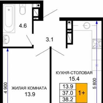 Продается 1-комнатная квартира, 38,4 м²