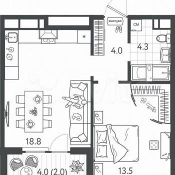 Продается 1-комнатная квартира, 42 м²