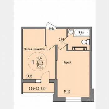 Продается 1-комнатная квартира, 35,7 м²