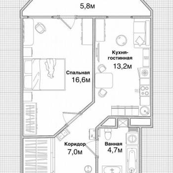 Продается 1-комнатная квартира, 41,5 м²