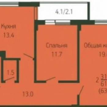 Продается 2-х комнатная квартира, 61,7 м²
