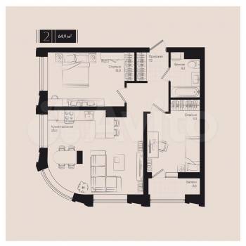 Продается 2-х комнатная квартира, 65 м²