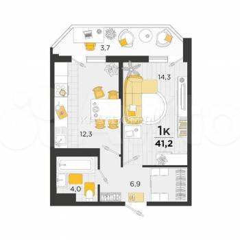 Сдается 1-комнатная квартира, 41 м²