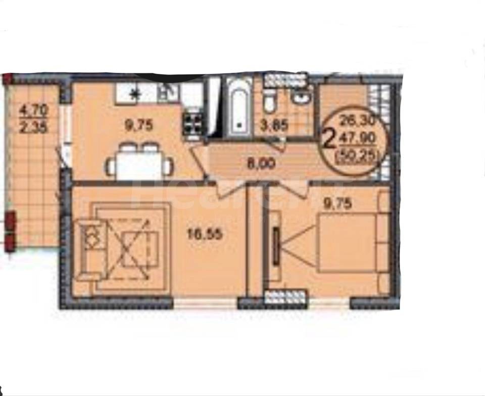 Продам 2-х ком. квартиру (Российская)