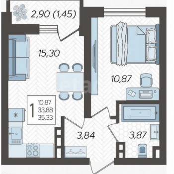 Продается 1-комнатная квартира, 35,3 м²