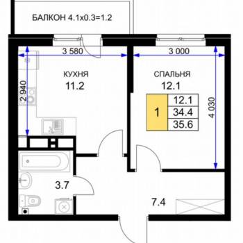 Продается 1-комнатная квартира, 35 м²
