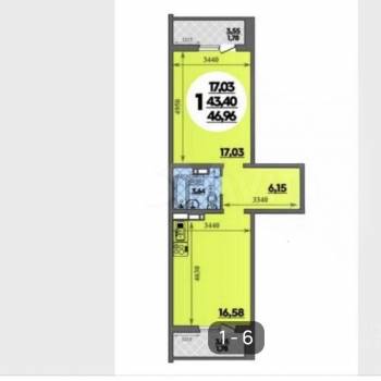 Продается 1-комнатная квартира, 47 м²