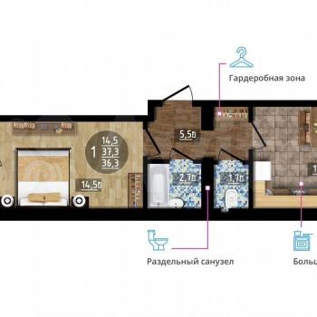 Продается 1-комнатная квартира, 34 м²