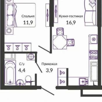 Продается 1-комнатная квартира, 38,8 м²