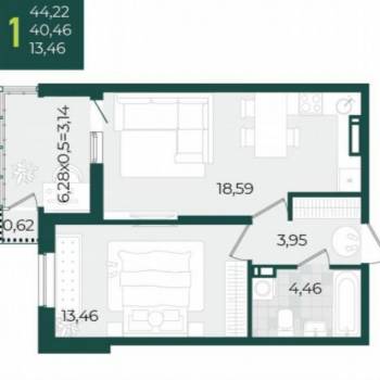 Продается 1-комнатная квартира, 40 м²