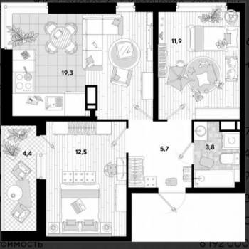 Продается 2-х комнатная квартира, 53,4 м²