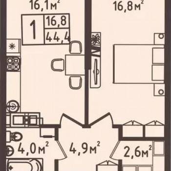 Продается 1-комнатная квартира, 45 м²