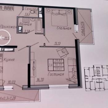 Продается 2-х комнатная квартира, 60 м²
