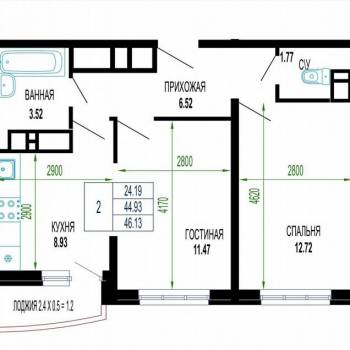 Продается 2-х комнатная квартира, 44 м²