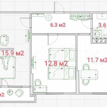 Продается 2-х комнатная квартира, 52 м²
