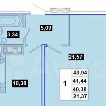 Продается 1-комнатная квартира, 41,1 м²