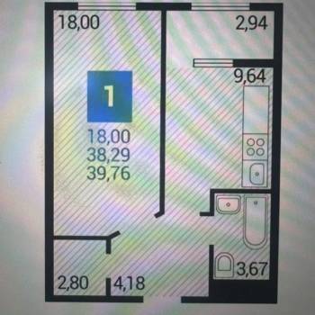 Продается 1-комнатная квартира, 39,8 м²