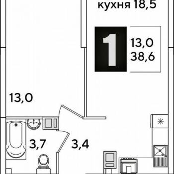 Сдается 1-комнатная квартира, 38,6 м²