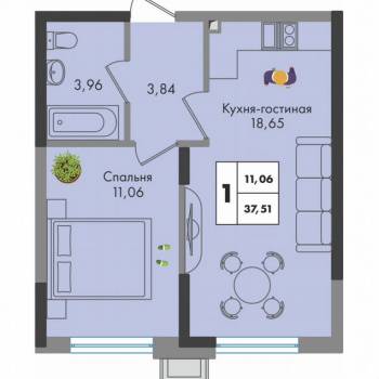 Продается 1-комнатная квартира, 37,5 м²