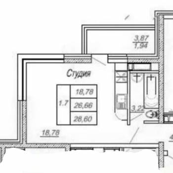 Продается 1-комнатная квартира, 28,6 м²