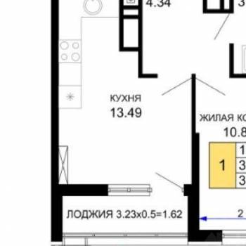 Продается 1-комнатная квартира, 33,96 м²