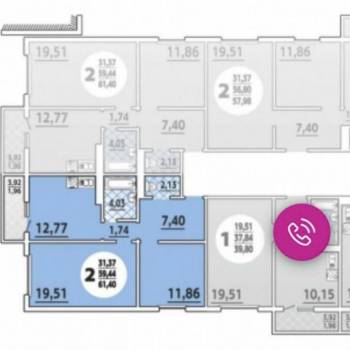 Продается 2-х комнатная квартира, 61,4 м²