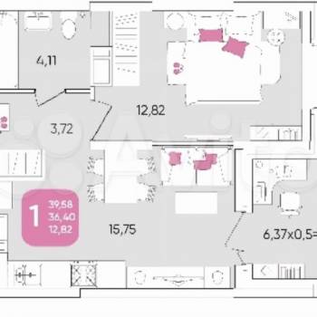 Продается 1-комнатная квартира, 42 м²