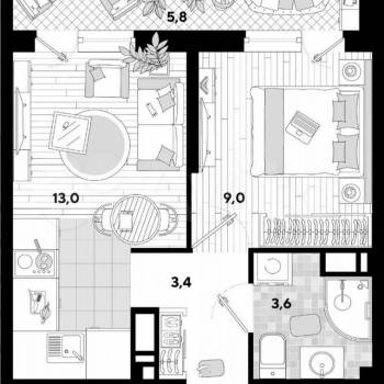 Продается 1-комнатная квартира, 29,3 м²