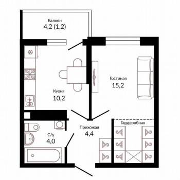 Продается 1-комнатная квартира, 35 м²