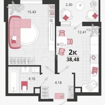 Продается 1-комнатная квартира, 38,5 м²