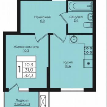 Продается 1-комнатная квартира, 32,3 м²