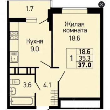 Продается 1-комнатная квартира, 40 м²