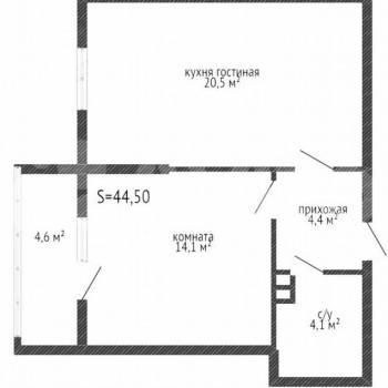 Продается 1-комнатная квартира, 47,6 м²