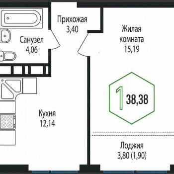Продается 1-комнатная квартира, 38 м²