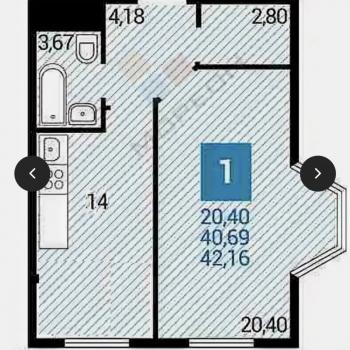 Продается 1-комнатная квартира, 42 м²