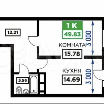 Продается 1-комнатная квартира, 49,8 м²