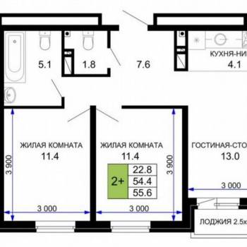 Продается 2-х комнатная квартира, 55,6 м²