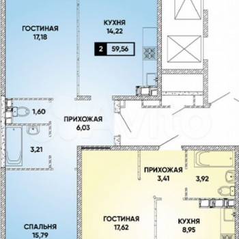 Продается 2-х комнатная квартира, 61,1 м²