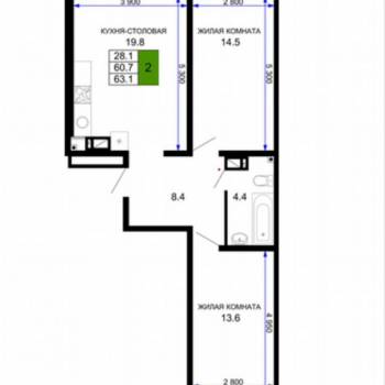Продается 2-х комнатная квартира, 61,5 м²
