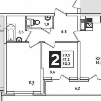 Продается 2-х комнатная квартира, 53 м²