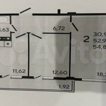 Продается 2-х комнатная квартира, 55,3 м²
