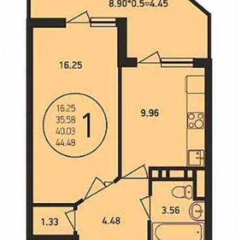 Продается 1-комнатная квартира, 44,5 м²