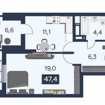 Сдается 1-комнатная квартира, 47 м²