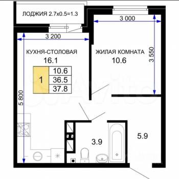 Сдается 1-комнатная квартира, 38 м²
