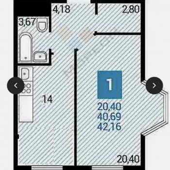 Продается 1-комнатная квартира, 42 м²