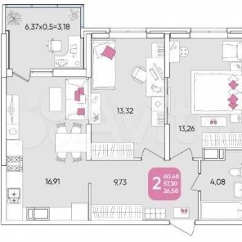 Сдается 2-х комнатная квартира, 64 м²