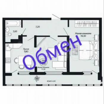 Продается 2-х комнатная квартира, 59 м²